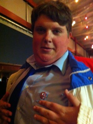 Jacob Wysocki (Troy) wearing one of the Fat Kid buttons we gave out...