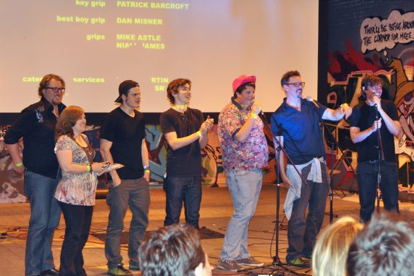 Cast and crew Q&A at the Rooftop Film Festival screening. From left to right: Noah Rosenthal (cinematographer), me, Julian Gavilanes (Matt), Dylan Arnold (Dayle), Jacob Wysocki (Troy), Matthew Lillard, NYC Rooftop host.